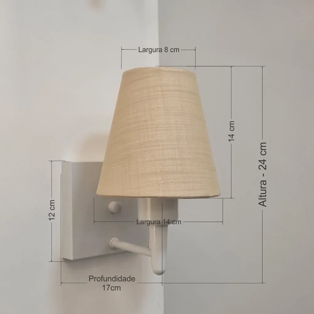 Arandela Quadrada Md-2034 Branco Cúpula em Tecido Cone Palha - Bivolt