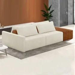 Sofá Ilha Modular Living com Puff 232cm Georgia Z08 Boucle Bege/Carame