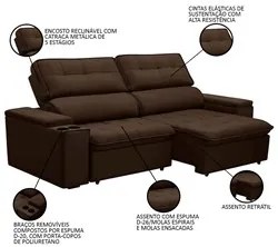 Sofá Retrátil Reclinável 3 Lugares 210cm Ginevra F05 Veludo Marrom - M