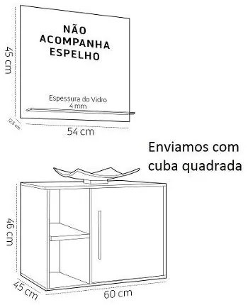 Conjunto Gabinete de Banheiro Completo com Cuba 60cm