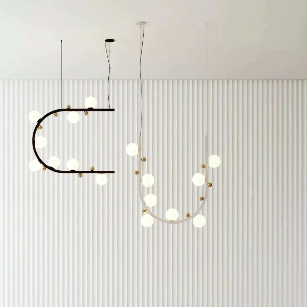 Pendente Aliança Arco Horizontal 24X82X82Cm 08Xg9 Globo 10Cm - Usina 9... (BT - Branco Texturizado, Branco (Fosco))