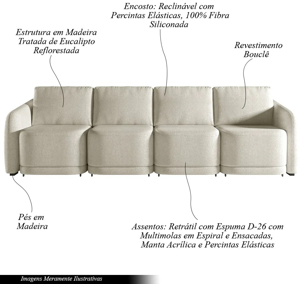 Sofá Cama Modulado Retrátil e Reclinável Decorativo Varsóvia 316cm Bouclê Bege G33 - Gran Belo