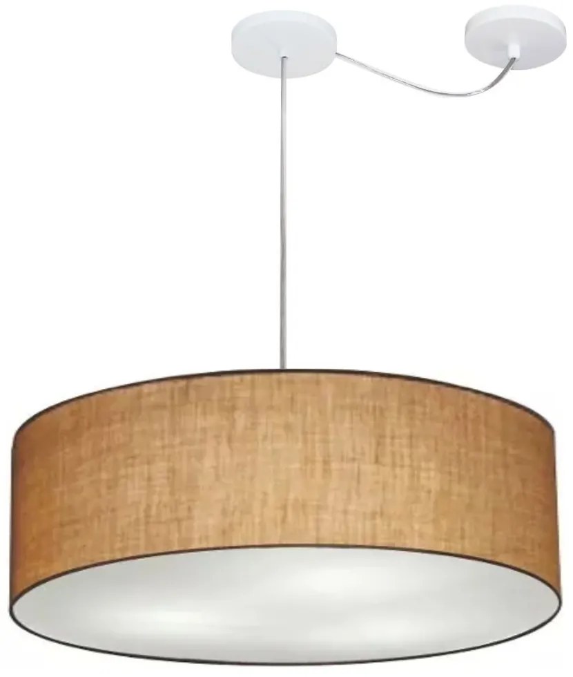 Lustre Pendente Cilíndrico Com Desvio De Centro Md-4259 Cúpula em Tecido 50x15cm Palha - Bivolt