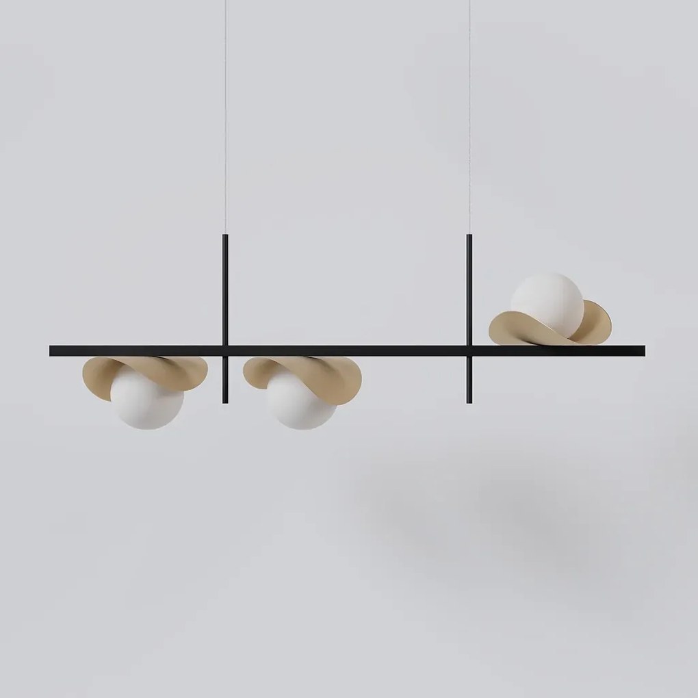 Pendente Calandra Assimétrico Linear 27X21X80Cm Alumínio E Globo Ø10Cm... (PRETO / CHAMPANHE, FOSCO)