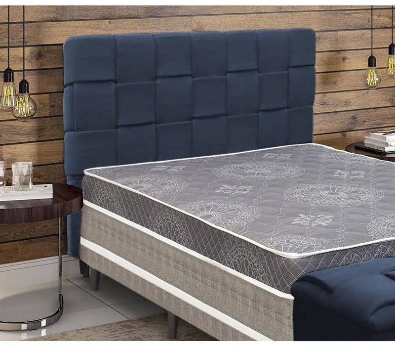 Cabeceira Cama Box Casal 140 cm Ravena Veludo Azul - Simbal - Azul