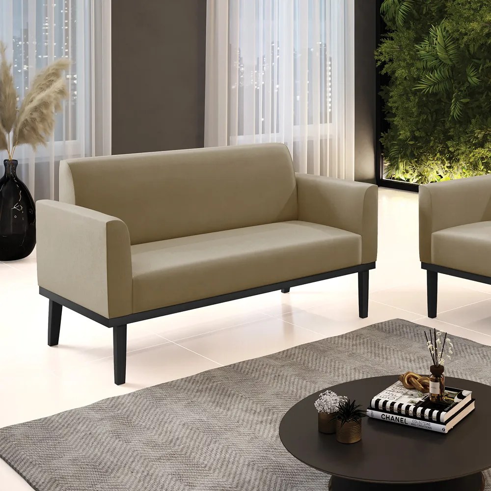 Sofá Namoradeira Base de Madeira Fixa Preto Marisa Suede  D03 - DRossi - Marrom Rato