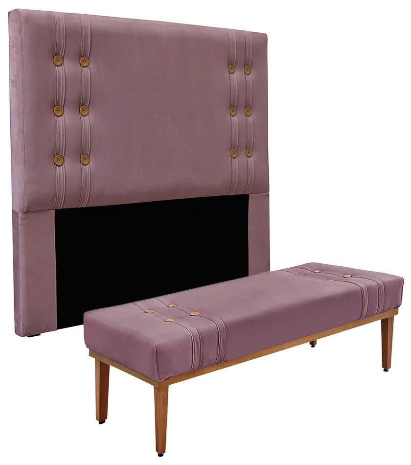 Cabeceira Cama Box Casal 140cm e Recamier Gênova Veludo S04 - D'Rossi - Uva