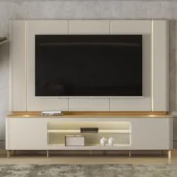 Painel TV 75 Pol e Rack 239cm com LED Martan Tauari/Off Flex L06 - Mpo