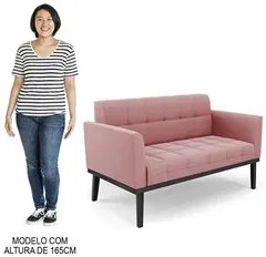 Sofá Namoradeira e 2 Poltronas Base Madeira Preto Ana Suede Rosê - Ibi