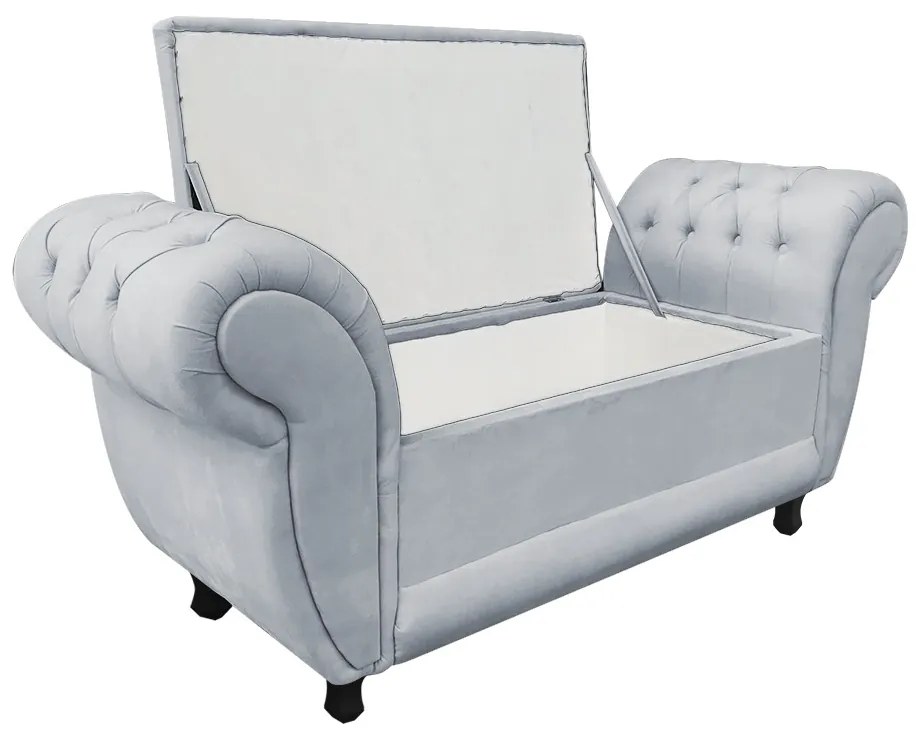 Recamier com Baú Grécia 195 cm Namoradeira Calçadeira Suede Cinza D'Rossi