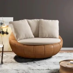 Poltrona para Sala Giratória Redonda Saphire Z32 Veludo Bege/Caramelo