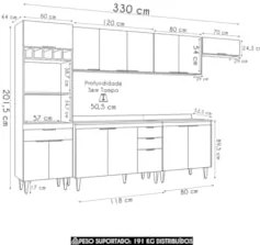 Armário de Cozinha Com Tampo CP06 330cm Pérola Branco Z34 - Mpozen