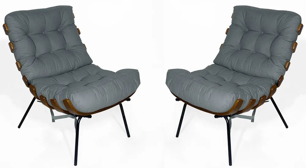 Kit 2 Poltrona Decorativa Costela Suede Cinza