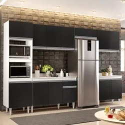 Cozinha Modulada 6 Módulos Composição 8 Branco/Preto - Lumil Móveis