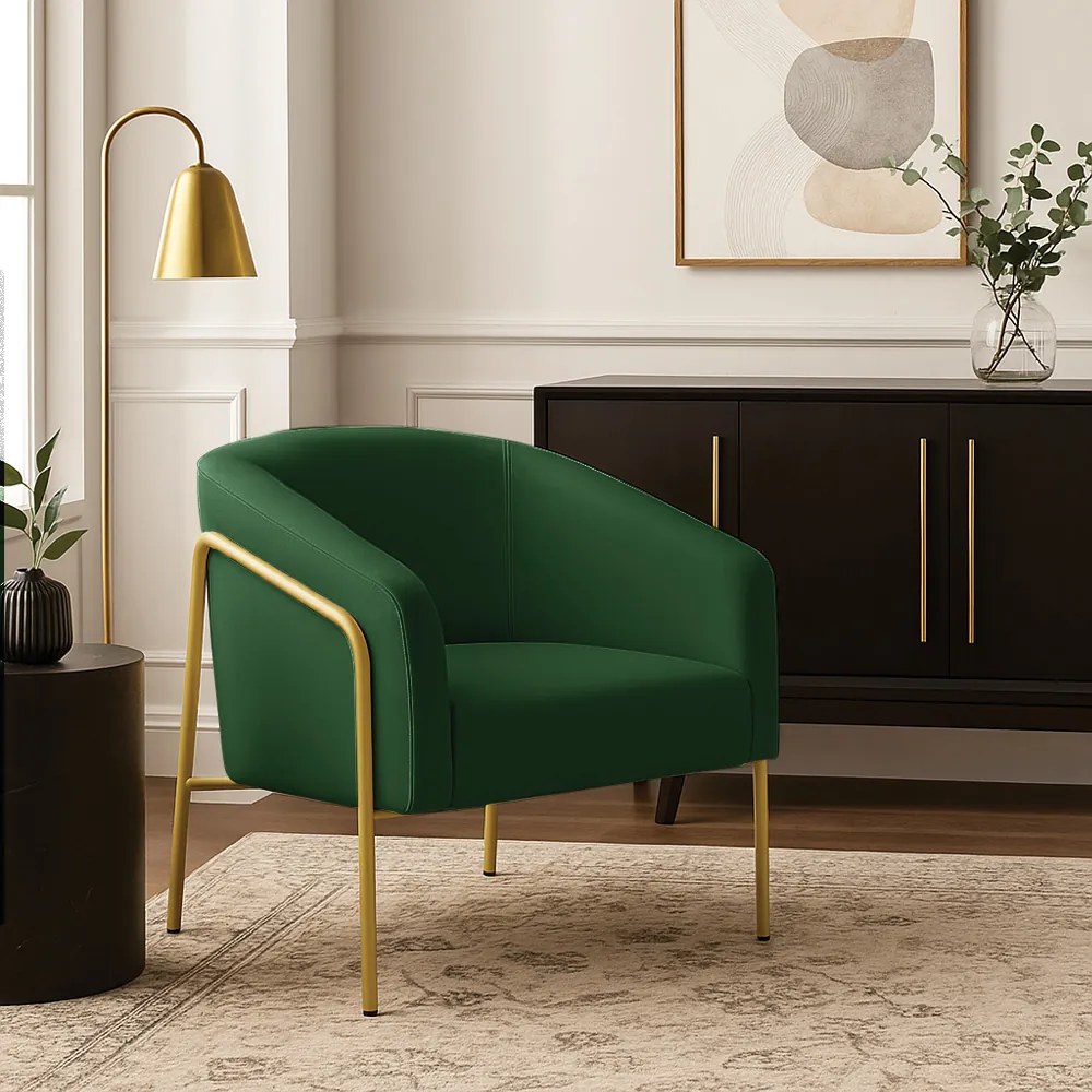 Poltrona Sala Industrial Alta Dourado Stella Suede D03 - D'Rossi - Verde