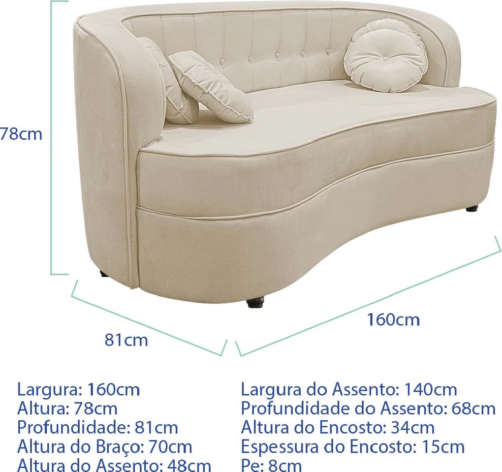 Sofá Curvo 2 Lugares Orgânico Sala Recepção Escritório Decorativo Luxo Panamá 160cm Bouclé