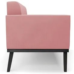 Sofá Namoradeira e 1 Poltrona Base Madeira Preto Ana Suede Rosê - Ibiz