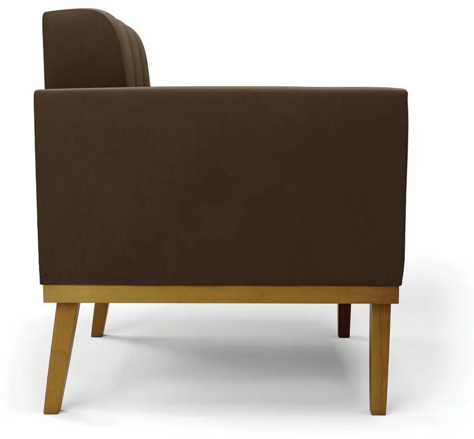 Sofá Namoradeira 2 Lugares Base de Madeira Castanho Elisa Suede D03 - DRossi - Marrom