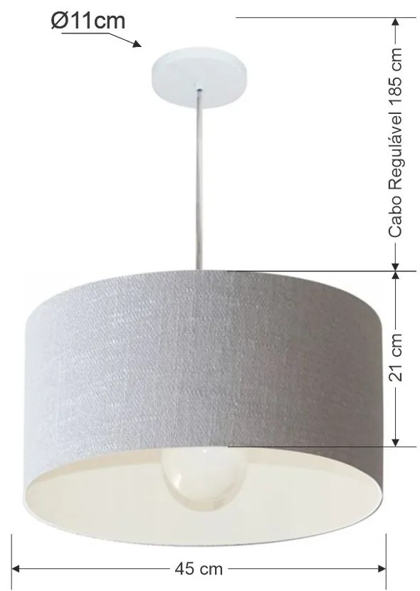 Lustre Pendente Cilíndrico Md-4203 Cúpula em Tecido 45x21cm Rustico Cinza - Bivolt