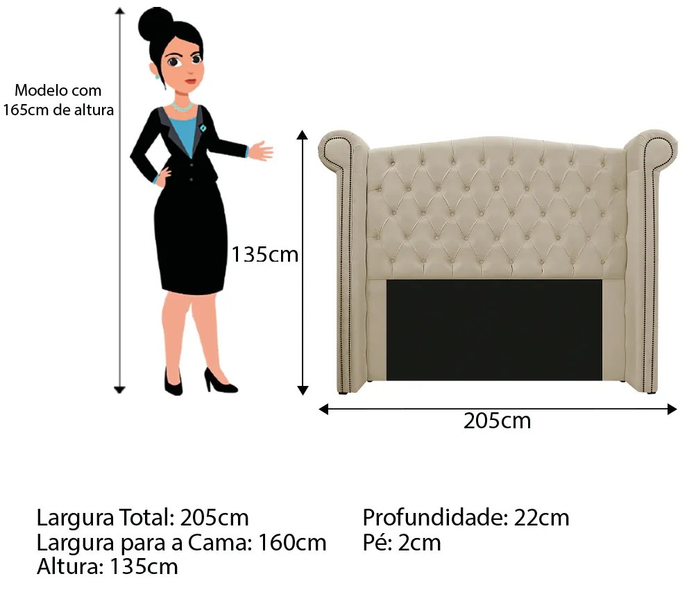 Kit Cabeceira e Calçadeira Veneza 160 cm Queen Size Corano Bege - ADJ Decor
