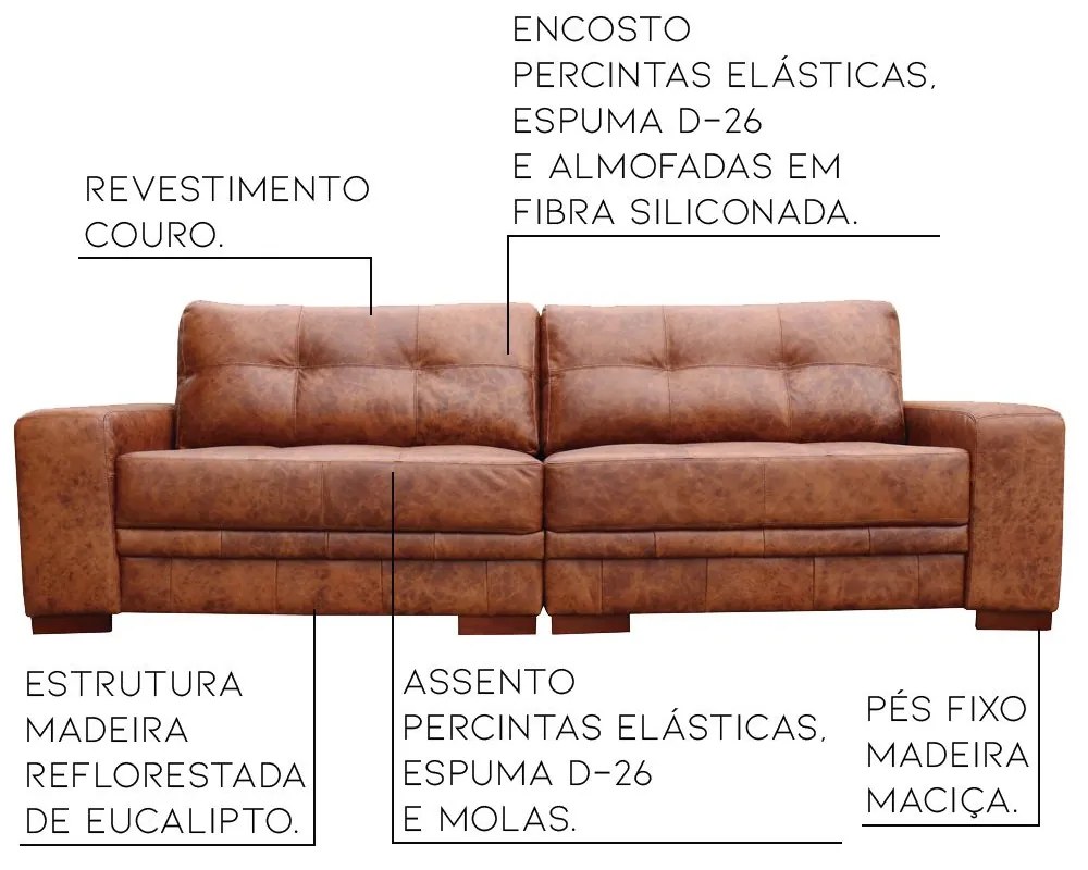 Sofá 4 Lugares Bipartido Sala de Estar 280cm Milano Couro Mel G58 - Gran Belo