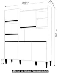 Armário de Cozinha Compacta 160cm 5 Portas Isabel Amêndoa/Branco - AJL
