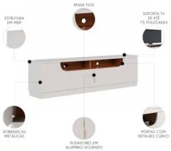 Rack Bancada Para TV 75 Pol 200cm Brescia Off White/Freijó C05 - Mpoze