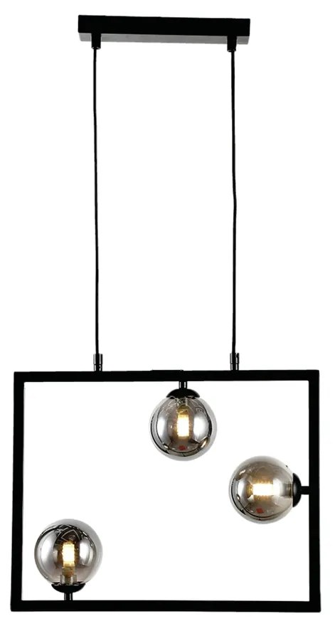 Pendente Balanço 35X45Cm 3Xg9 Retangular Horizontal Metal Preto Vidro...