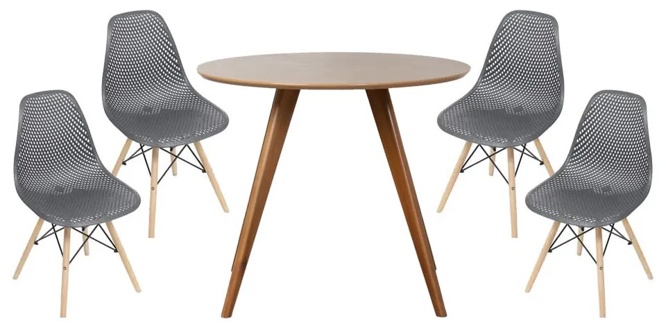 Conjunto Mesa Square Redonda Bétula 88cm + 4 Cadeiras Eames Colméia Preta