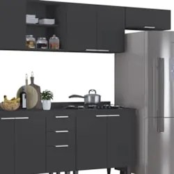 Armário de Cozinha Com Tampo CP06 360cm Pérola Preto Z34      - Mpozen