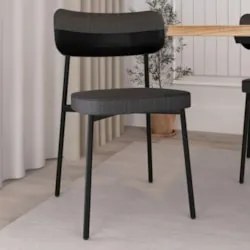 Cadeira de Jantar Estofada Kit 6 Ella M25 Linho Grafite/Preto - Mpozen