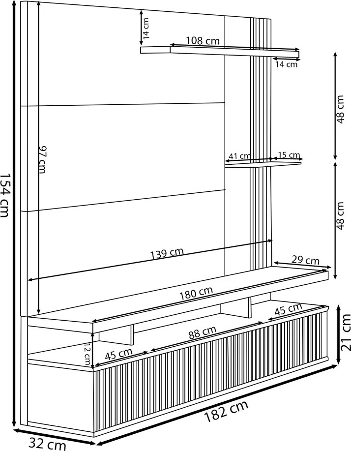 Painel Decorativo Otawa MDP/MDF Porta Ripada TV até 60 Polegadas Nature/Off White G77 - Gran Belo