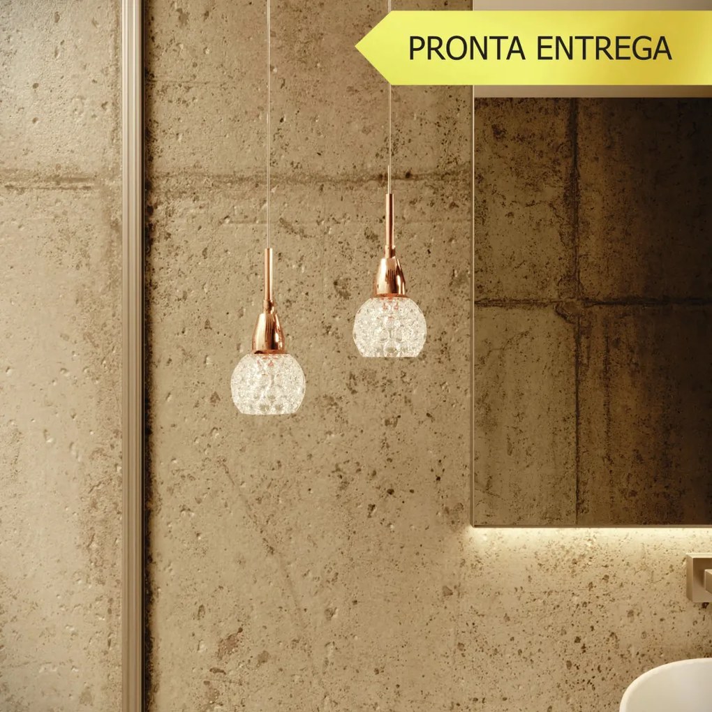Pendente Amora Vidro Cristal Ø8X17Cm Alumínio 1Xg9 - Qimporta Pd2301 (DOURADO BRILHO)