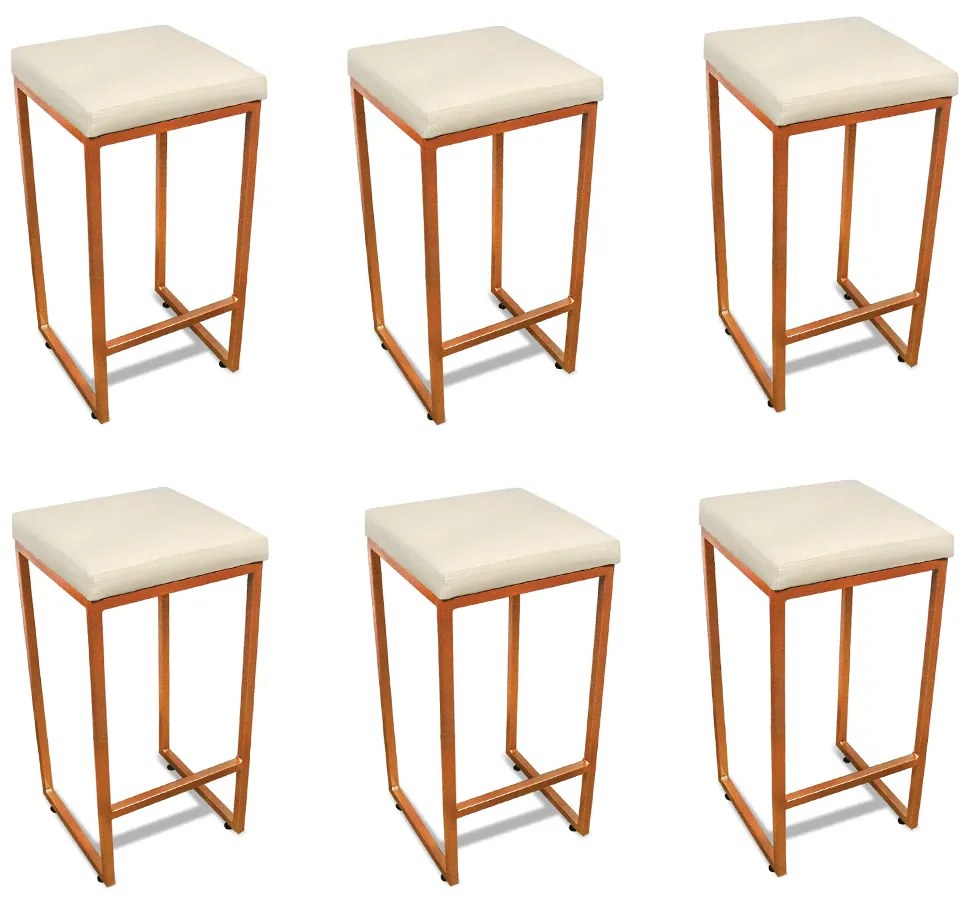 Banqueta Alta para Cozinha Industrial Kit 6 Nick Bronze e Sintético D03 - D'Rossi - Bege
