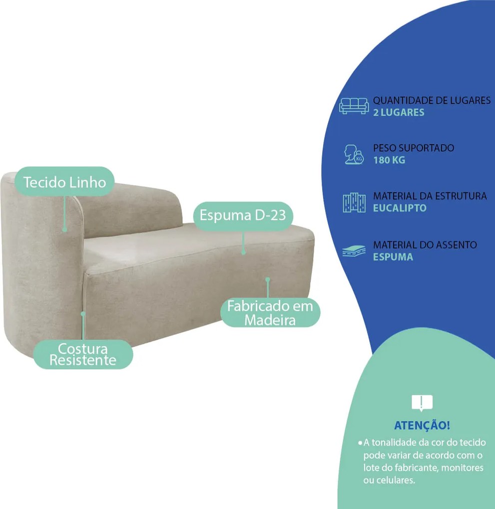 Kit Divã Recamier Orgânico França 140cm Lado Direito e 2 Poltronas Amore Linho