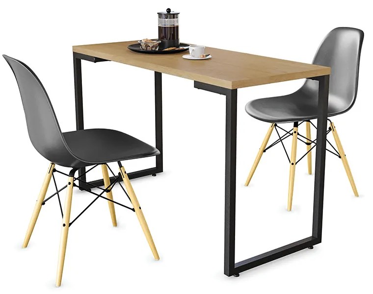 Mesa de Cozinha Industrial Porto Natural 120 cm com 02 Cadeira Eiffel Preto - D'Rossi