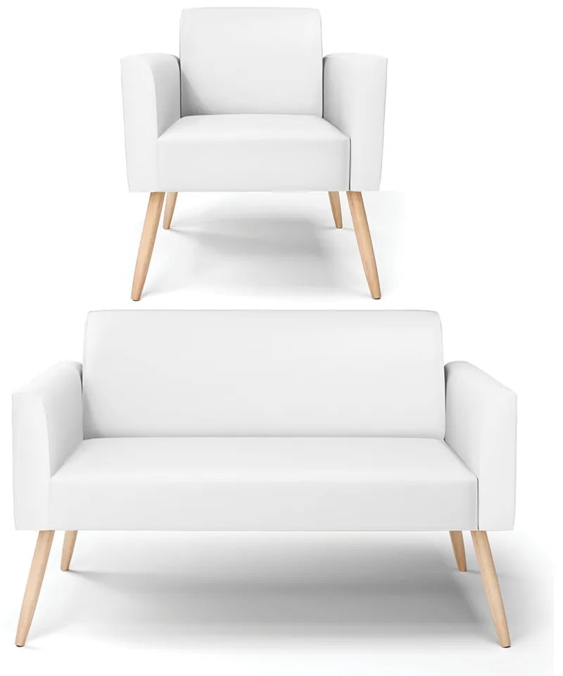 Sofá Namoradeira com Poltrona Pés Palito Natural Marisa Corino D03 - D'Rossi - Branco