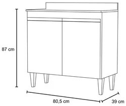 Balcão Gabinete 80cm 2 Portas Hawai Branco/Preto - Lumil Móveis