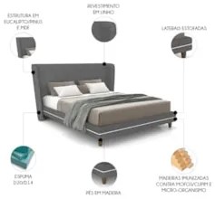 Cama Casal 140cm Com Cabeceira Many Z37 Linho Cinza - Mpozenato