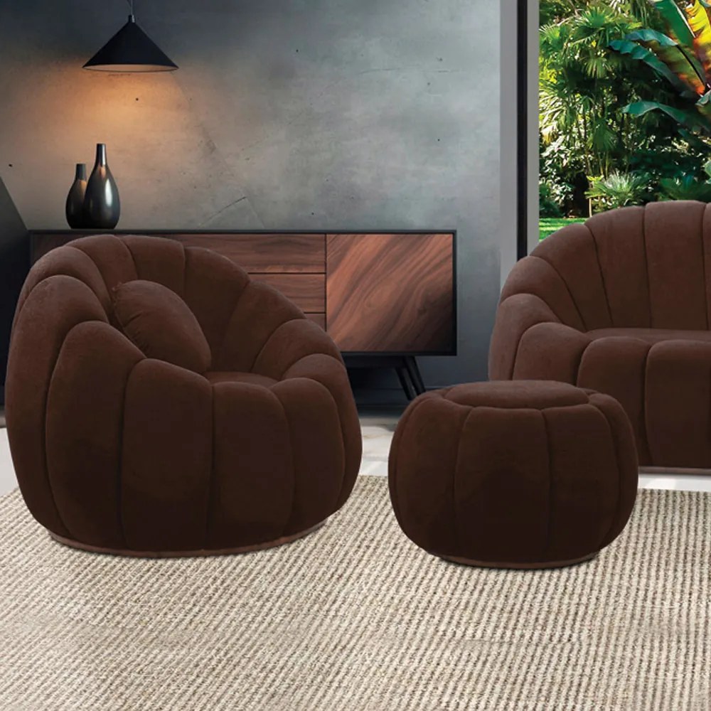 Poltrona e Puff Decorativo Orgânico Fixo Cloud Bouclê E03 - D'Rossi - Marrom