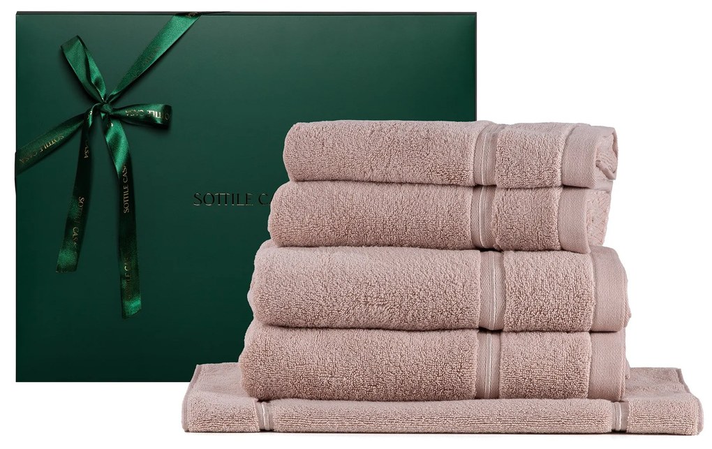 Kit Toalhas de Banho 05 Pçs 100% Algodão Lázio Tinto c/ Caixa de Presente Verde- Rose  Rose