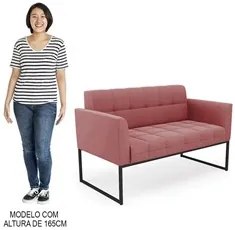 Sofá Namoradeira e 2 Poltronas Base Industrial Preto Ana Suede Rosê -