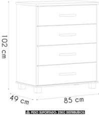 Cômoda Para Quarto 85cm 4 Gavetas Pé Madeira Eduarda Freijó F07 - Mpoz