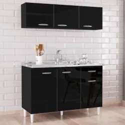 Armário Aéreo e Balcão de Cozinha com Pia Inox 120cm Classic Z46 Preto