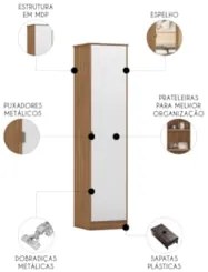 Sapateira Vertical Armário Multiuso 1 Porta Pocco Amêndoa D02 - Mpozen