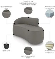 Sofá 2 Lugares Para Sala 140cm Orgânico Wendi Suede Grafite I01  - Mpo