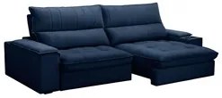 Sofá Retrátil 4 Lugares com Porta Copo 280cm Andes F05 Veludo Azul - M