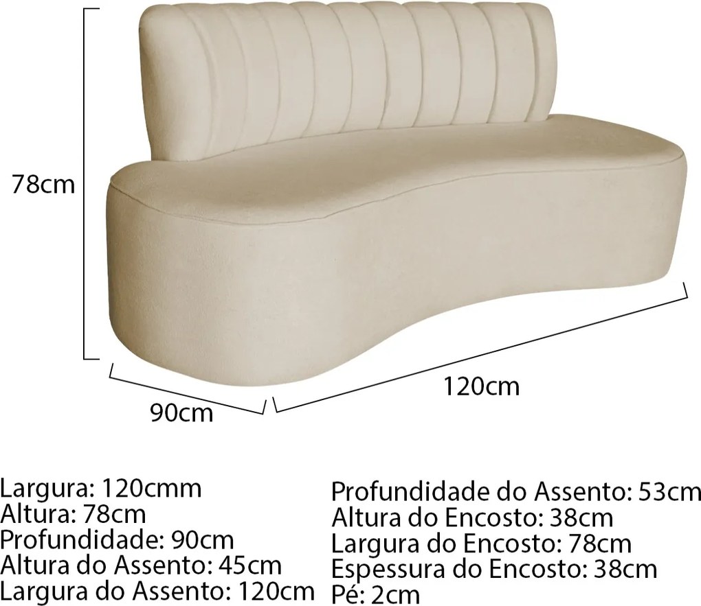 Sofá Curvo 2 Lugares Organico Sala Recepção Escritório Valência 120cm Linho