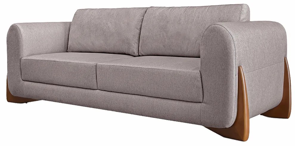 Sofá Decorativo 3 Lugares 250cm Pés em Madeira Buzz Linho Areia Rústica G63 - Gran Belo