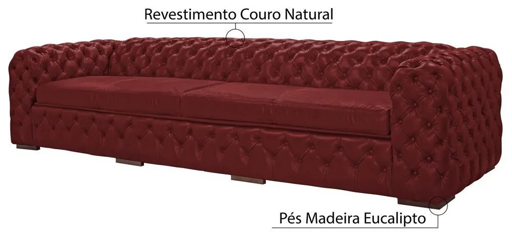 Sofá 3 Lugares Astúria 240cm Couro Vermelho G58 - Gran Belo